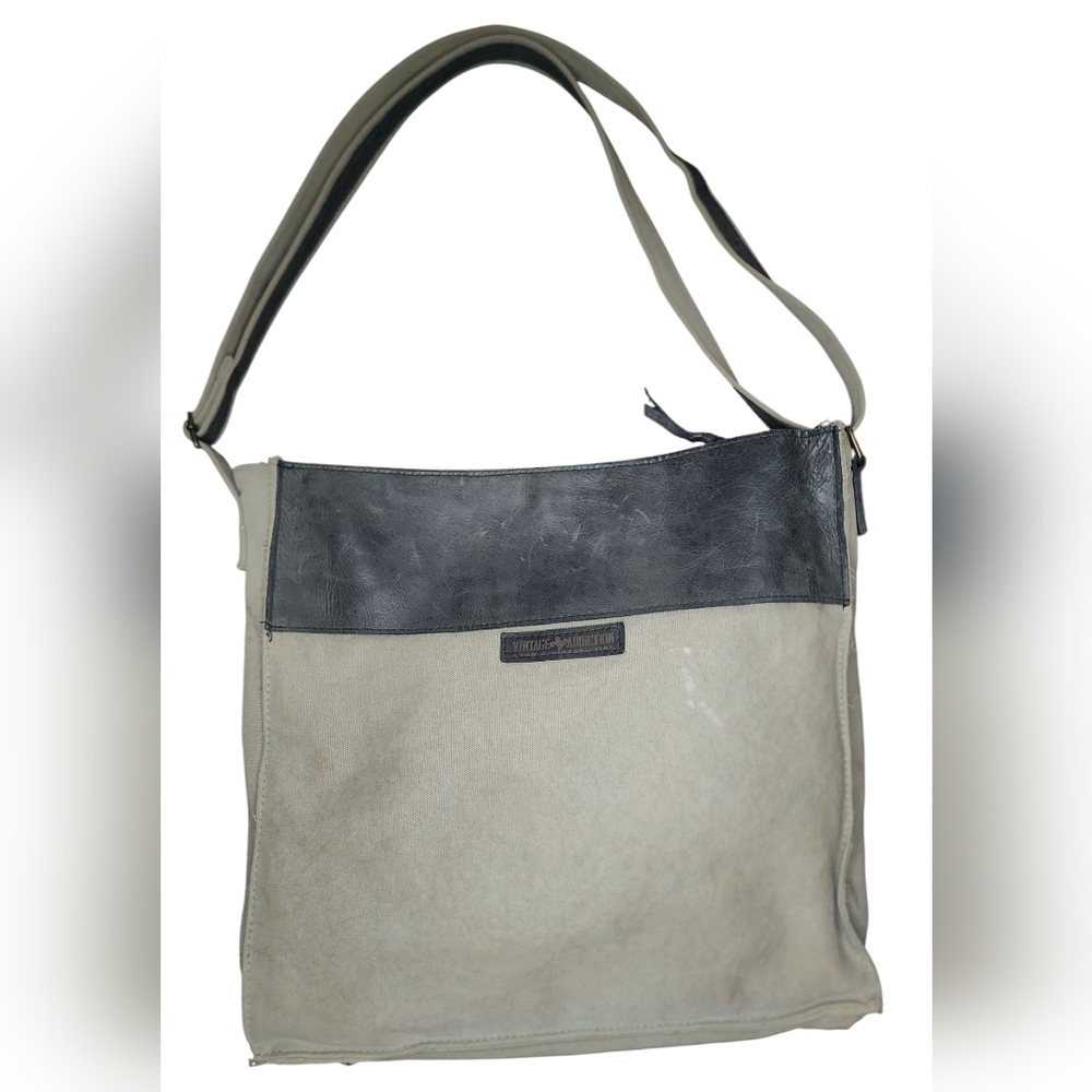 Vintage Addiction Ash Grey/Black Canvas & Leather Crossbody - Picture 4 of 8